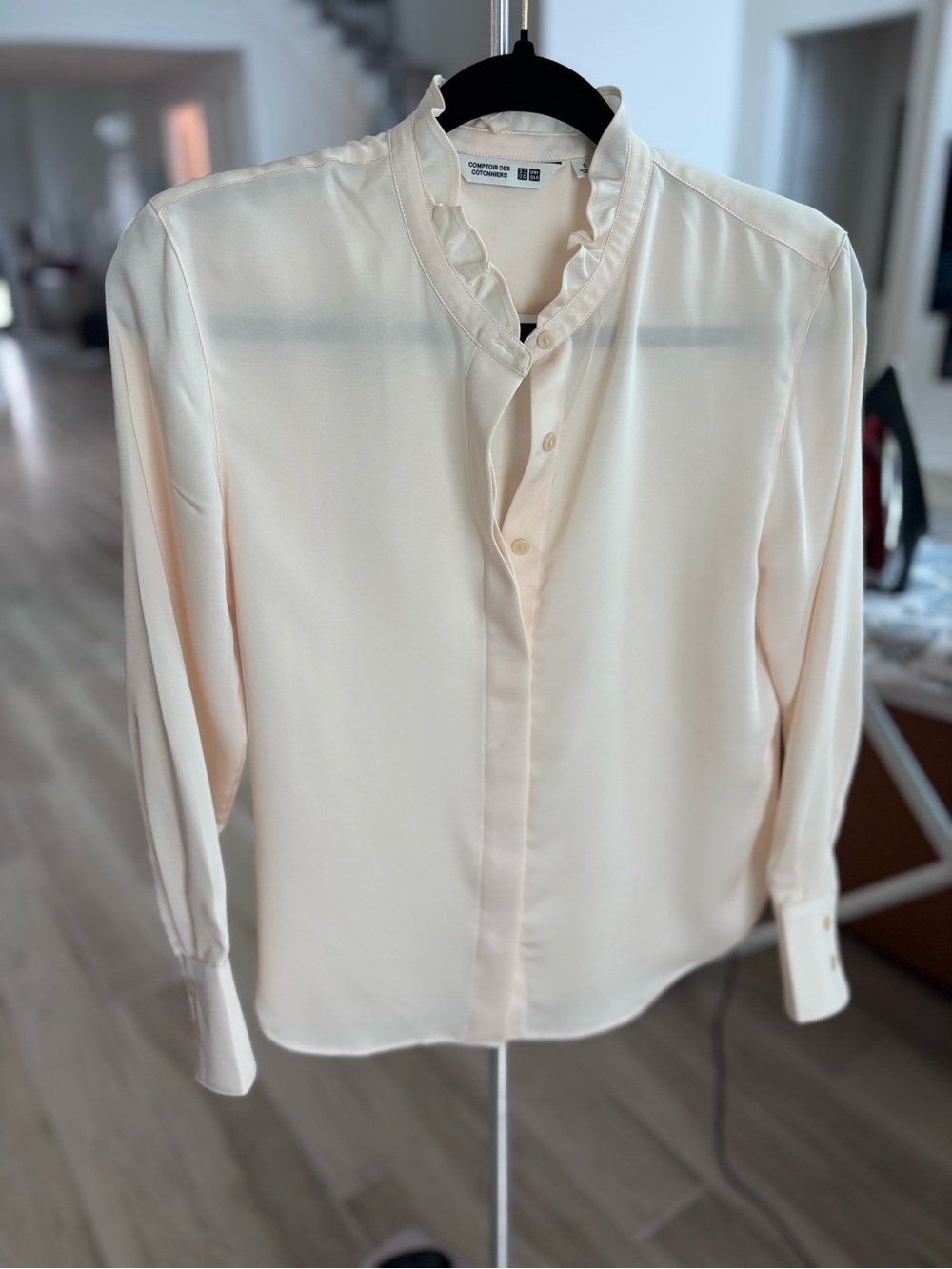 Uniqlo Pale Cream Ruffle-Neck Blouse